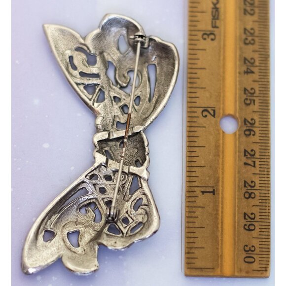 Vintage Silver Tone Abstract Ribbon Intricate Brooch - J32 - Picture 2 of 2